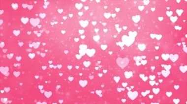 Soyut Beyaz Kalpler parçacığı Pembe Ekran arkaplanındaki Bokeh parıltılı Konfeti.