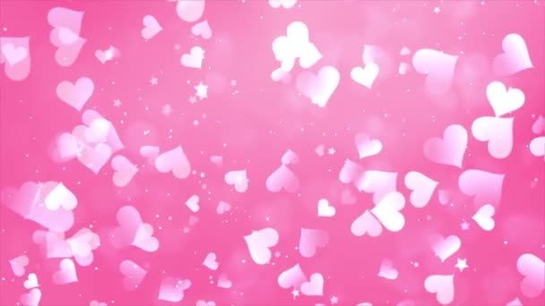 Pink Romantic hearts bokeh Seamless loop background 4K Animation. — Stock Video