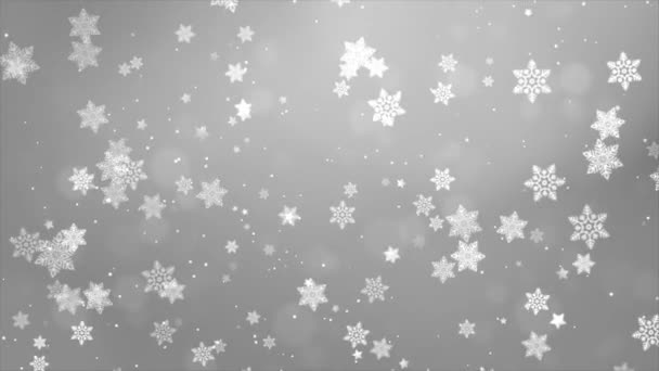 아름다운 겨울눈이 푸르스름하고 흐릿하게 피어 있는 하얀 지붕의 배경 — 비디오