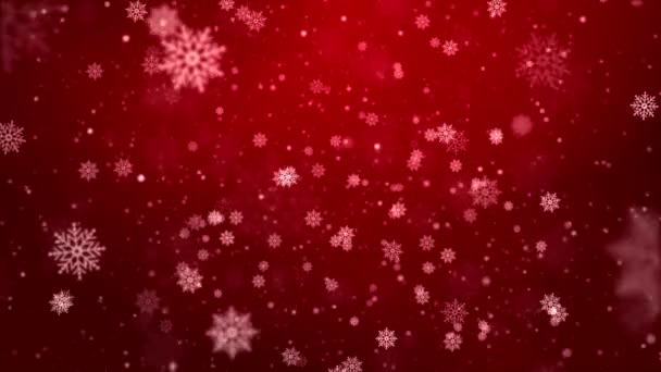 Yılbaşı ve yeni yıl tebrik kartları için kar yağışı kırmızı döngü arka planı. — Stok video
