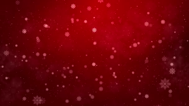 Particelle di neve animate che cadono splendidamente su uno sfondo rosso di Natale invernale — Video Stock
