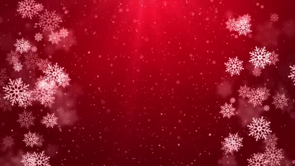Зимовий червоний Світло зі снігом, сніжинкою. Свято Зимова петля фон — стокове відео