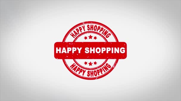 Happy Shopping Semnat ștanțare Text din lemn Ștampilă animație . — Videoclip de stoc