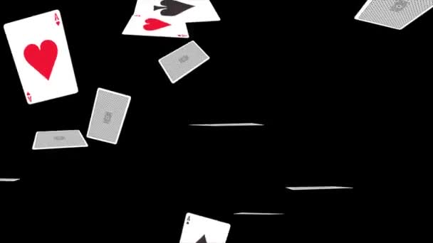 Slow motion falling deck of cards 4K 3D Alpha Green Screen loop Animation. Kasino nebo gabling. — Stock video