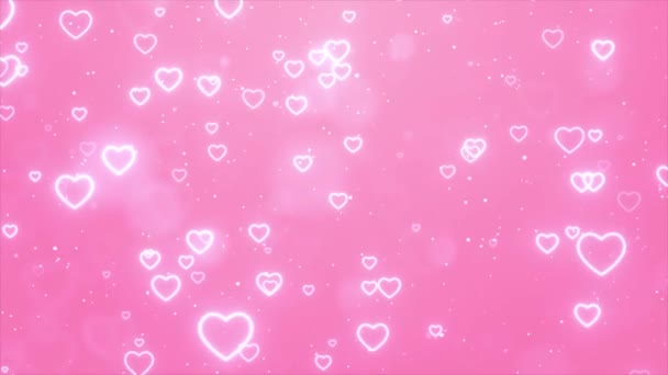 Cayendo desde arriba romántico rosa amor corazón partículas lazo fondo. — Vídeo de stock