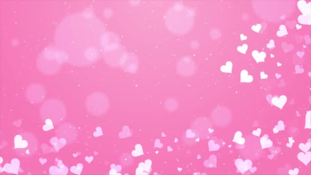 Abstract Pink Moving Flying Hearts and Particles Valentines day Loop background. — Stock Video
