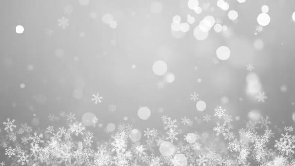 Fehér Falling hópelyhek Hópihe csillagok Porszemcsék Bokeh Lights loop Háttér Animáció . — Stock videók