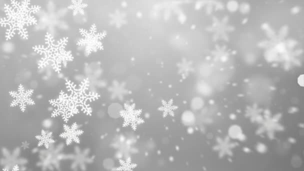 Πτώση Αφηρημένη Σωματίδια Snowflakes Star Animation σε λευκό σκούρο φόντο βρόχο. — Αρχείο Βίντεο