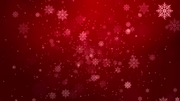 Χειμερινή χιονοπτώσεις και νιφάδες χιονιού Κόκκινο φόντο. Διακοπές κρύο χειμώνα Χριστούγεννα — Αρχείο Βίντεο