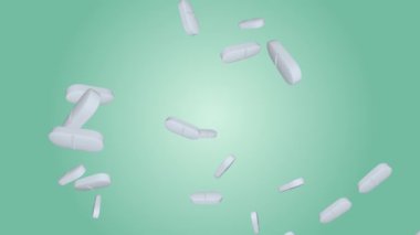 Reçeteli haplar, tablet, haplar Yavaş Hareket Animasyonunda yeşil ve beyazı doldurdu