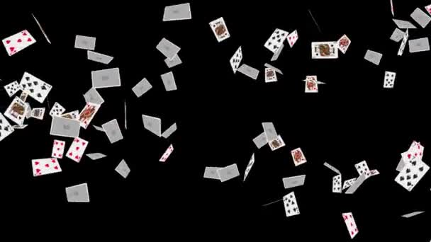 4K 3D Falling poker cards aces only in a loop with depth of field. Playing cards falling Alpha Green background. — Stock Video