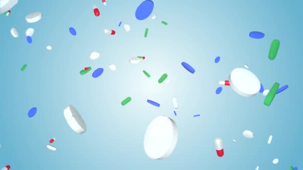 Medicine and drugs, Pills and capsules dropped Loop Background Animation. Alpha Channel. — Stock Video