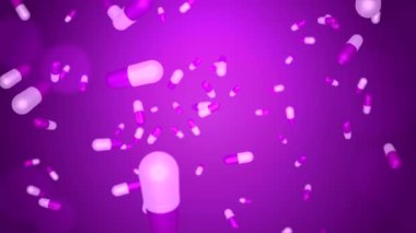 Yavaş çekimde neon arkaplana düşen çok sayıda hap Lopp CanlandırmasıName.