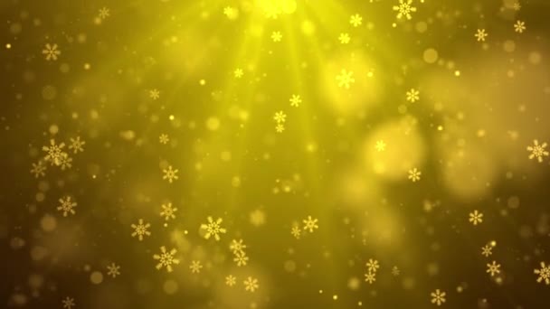 Аннотация Beautiful Golden Blue loopable winter snow snowflake background — стоковое видео