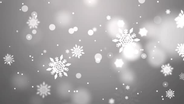 美しい抽象的な光白いループ可能な冬の雪の結晶雪のループの背景 — ストック動画