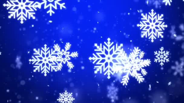 Fond de Noël de flocons de neige d'hiver tombant lentement vers le bas Blue Light gradient festif boucle. — Video