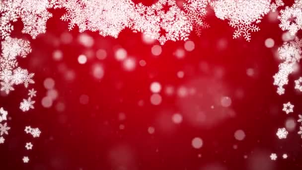 4k Fiocchi di neve coriandoli bianchi e luci bokeh sul loop rosso Animazione — Video Stock