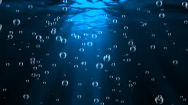 Güneş ışığı ışıldıyor, yüzeye yükselen hava kabarcıklarıyla 4K 3D Yeşil Ekran Canlandırması.