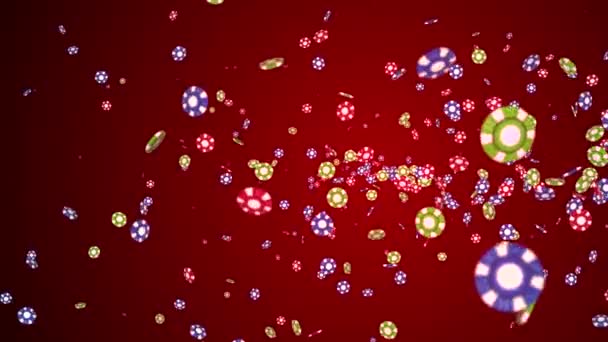 3D-Loop-Animation von Casino-Chips, die beim Roulette-Spiel fallen — Stockvideo