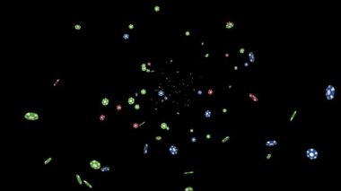 Üç boyutlu poker fişleri ve bulanık efektli kağıt oyunları. Yaratıcı Kumarhane arkaplanı.