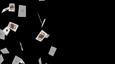 Düşen iskambil kartları pürüzsüz desen siyah döngüde izole edilmiş arkaplan canlandırması
