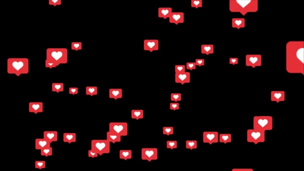 Social love heart Like icon symbol animation across on 4K 3D Green Screen Loop Animation. — Stock Video