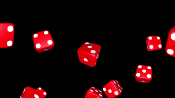 Resumen Lucky Dice rodando. Rojo dados cayendo casino en cámara lenta girando. Pantalla verde Alfa 3D. — Vídeos de Stock