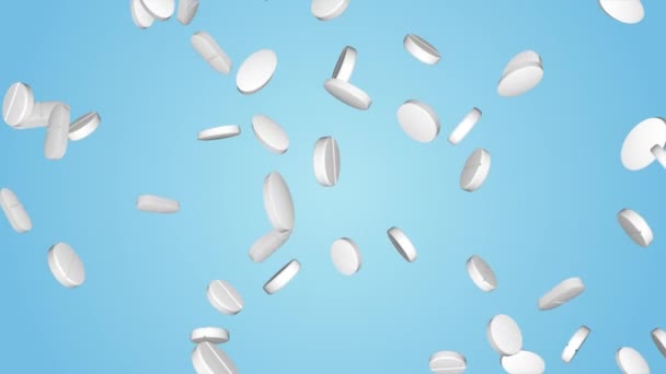Vita piller droger faller sömlös loopas 3D-animation — Stockvideo