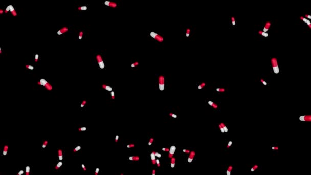 4K Loop Animation Falling Rapidly spinning comprimidos, comprimidos. Cápsulas coloridas. — Vídeo de Stock