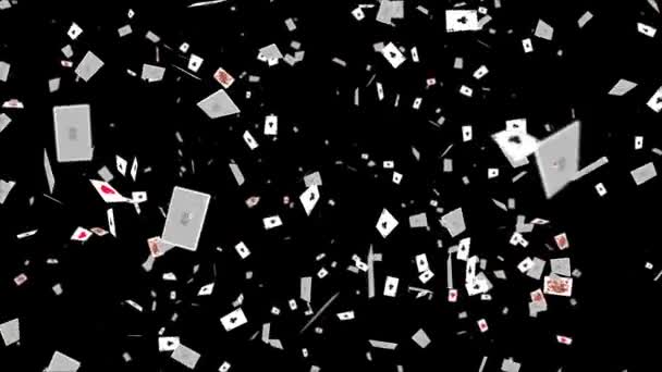 4K 3d Abstract background with Loop animation playing cards falling into a tunnel — Stock Video