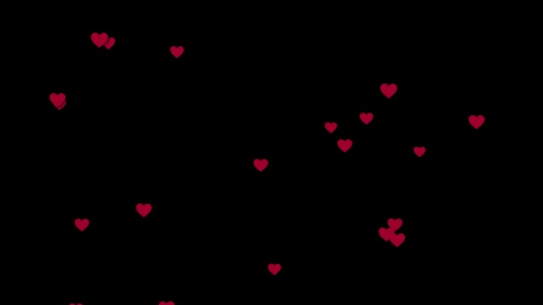 Loop animation flyttar upp Röd som ikoner hjärtan på svart bakgrund. — Stockvideo