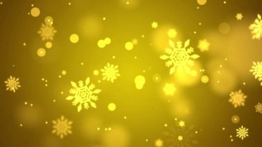 4k Konfeti Kar Taneleri ve Bokeh Işıkları Altın Arkaplanda.