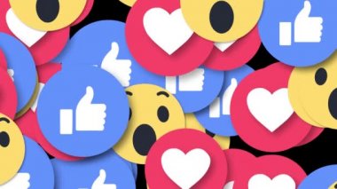 Facebook Emoji Düşen Animasyon Geçiş 4K 3B Yeşil Ekran Döngüsü Animasyonu.
