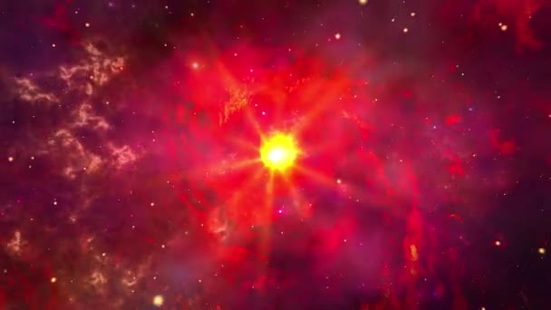 Loop Galaxia roja en el espacio salpicada de estrellas brillantes Animación. — Vídeo de stock