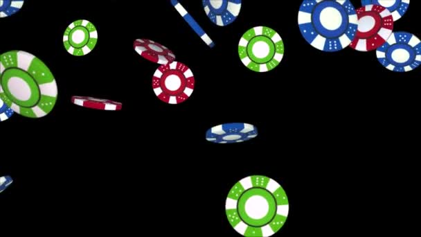 4k poker Chips falling in slow Motion black Studio Loop Background 4K 3D Alpha Green Screen loop Animation. — Stock Video