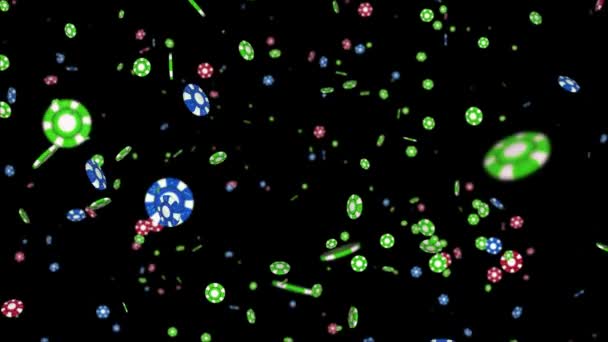 Vídeos gráficos de movimento de um circuito de queda de fichas de casino. 4K 3D Alpha Green Screen loop Animação. — Vídeo de Stock