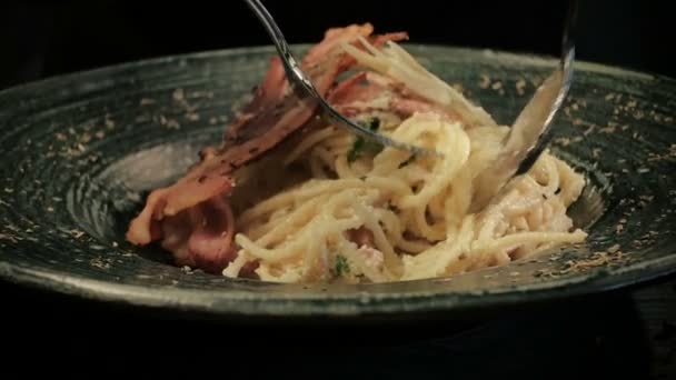 Carbonara Paste. Italian cuisine. close-up — Stock Video