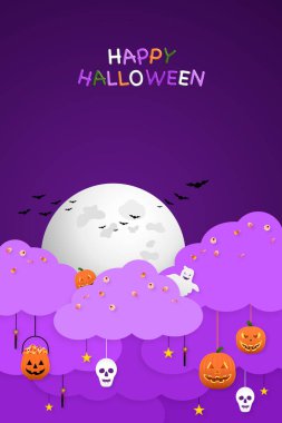 Cadılar Bayramı geçmişi. Cadılar Bayramı duvar kağıdı. Cadılar Bayramı posteri. Mor, beyaz, turuncu, dolunaylı siyah, balkabağı, hayalet, mum, kafatası, yarasalar, bulut, şeker, kağıt kesiği, pankart, desen, dekor