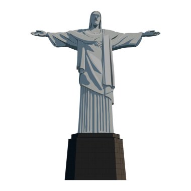 Kurtarıcı İsa izole edildi. Kurtarıcı İsa ikonu. Kurtarıcı İsa sembolü. Brezilya sembolü. Tarihi eser, turizm, turizm, beyaz zemin, grafik, anıt, kurtuluş, miras.