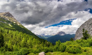 Breathtaking summer day in the Dolomites wild mountains, near Lago di Sorapis, Italy