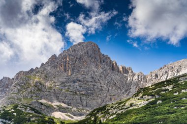 Breathtaking summer day in the Dolomites wild mountains, near Lago di Sorapis, Italy