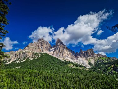 Breathtaking summer day in the Dolomites wild mountains, near Lago di Sorapis, Italy