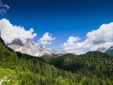Breathtaking summer day in the Dolomites wild mountains, near Lago di Sorapis, Italy