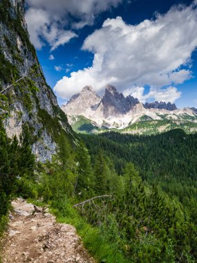 Breathtaking summer day in the Dolomites wild mountains, near Lago di Sorapis, Italy