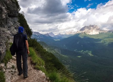 Breathtaking summer day in the Dolomites wild mountains, near Lago di Sorapis, Italy