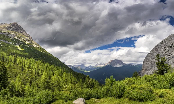 Breathtaking summer day in the Dolomites wild mountains, near Lago di Sorapis, Italy