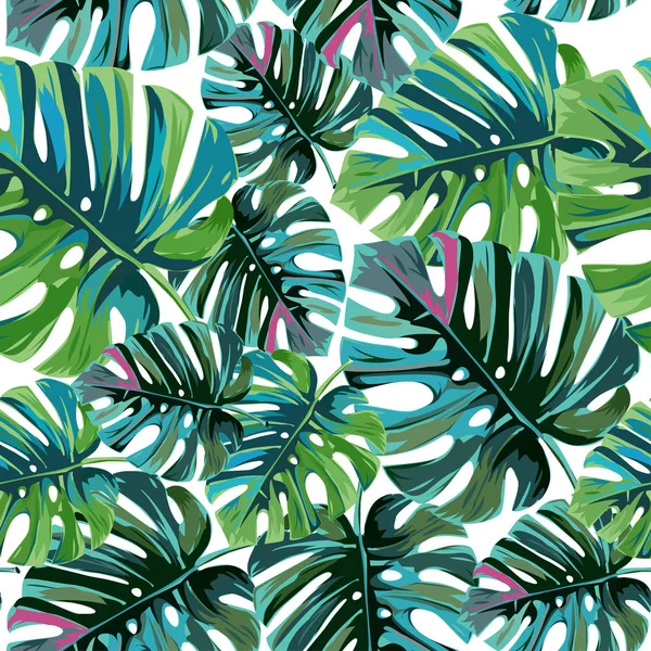 夏天的背景 热带棕榈叶 丛林叶无缝矢量花卉图案 — 图库矢量图片