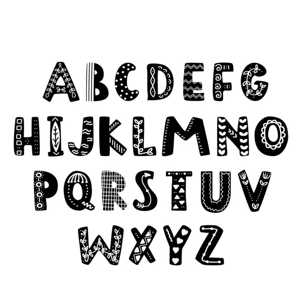 Vektör çizim. Soyut siyah alfabesi İskandinav tarzı ile.