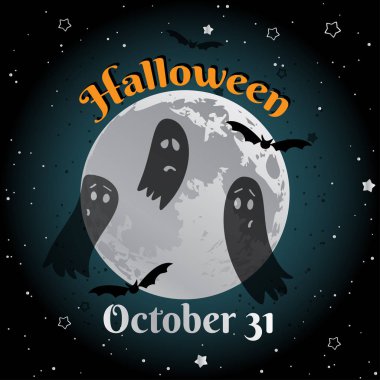 Cadılar Bayramı şirin aptal ay tebrik kartı tasarımı. Vektör çizim.