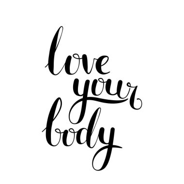 Gövde elle yazılmış motivasyon feminist posterinizi seviyorum. Vektör çizim.